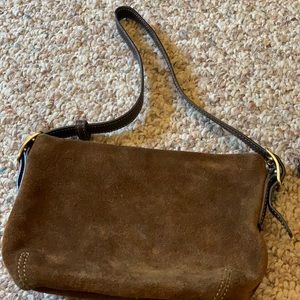 Coach brown suede mini bag with leather handle